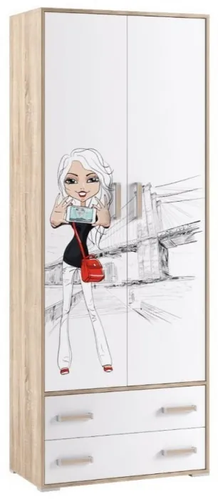 Модульная детская спальня Бланка, набор 3, Дуб сонома/Белый с фотопечатью