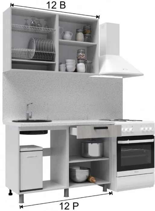 Кухонный гарнитур Танго 1,2м Дуб шале серебро/Дуб шале мореный