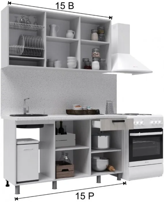 Кухонный гарнитур Кампео 1,5м Белый снег/Бриз