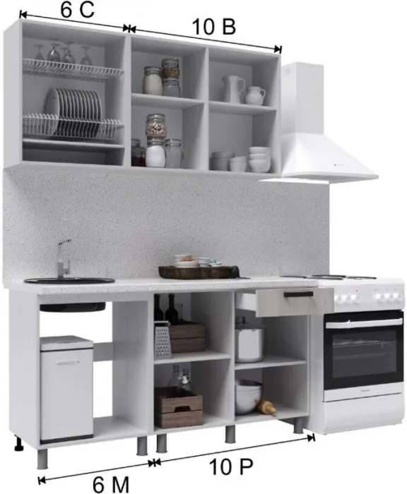 Кухонный гарнитур Кампео 1,6м Белый снег/Бриз