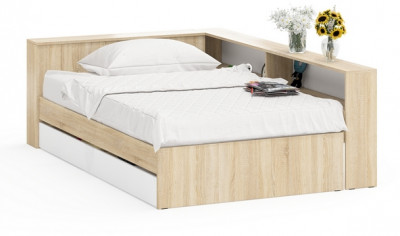 Ксения Кровать с ящиками 1200 + прикроватный блок, дуб сонома/белый