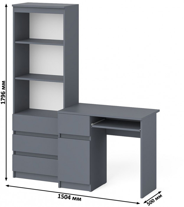 Мори компьютерный стол МС-1 левый + Стеллаж МСТ600.3, графит