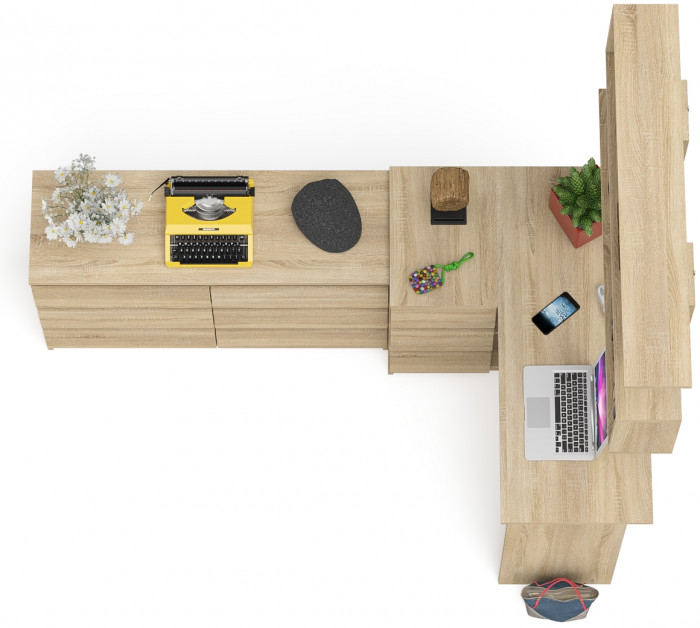 Мори компьютерный стол МС-16 левый + Комод МК1200.6 + Полка 1200, дуб сонома