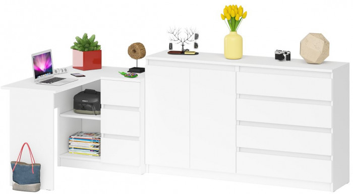 Мори компьютерный стол МС-16 правый + Комод МК1600.1, белый