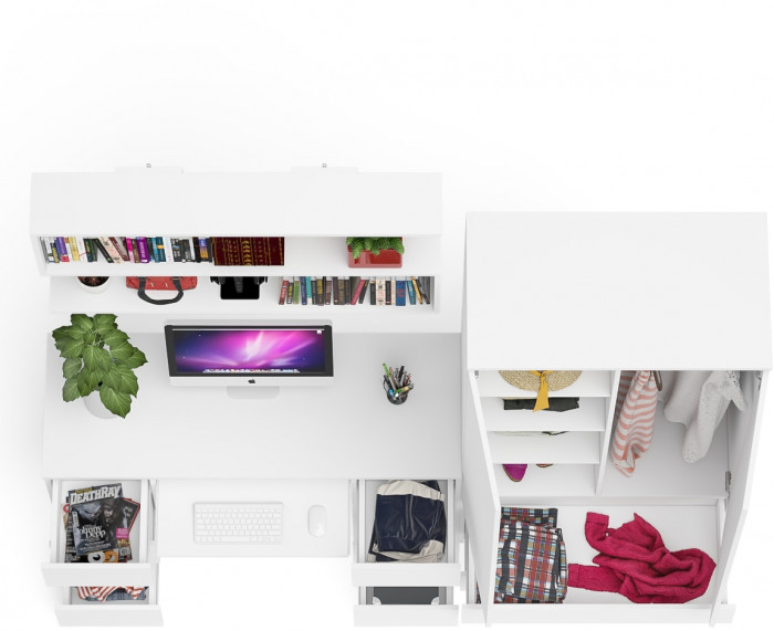 Мори компьютерный стол МС-2 + Шкаф МШ900.1 + Полка 1200, белый