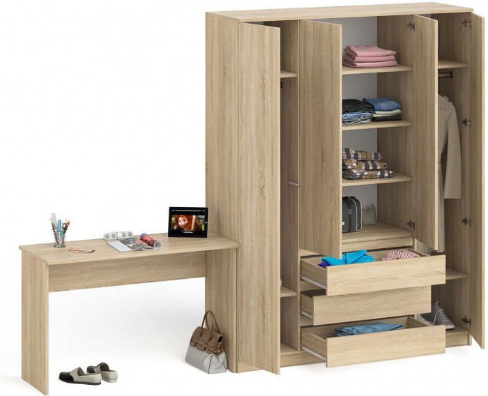 Мори письменный стол МСП1200.1 + Шкаф МШ1600.1, дуб сонома