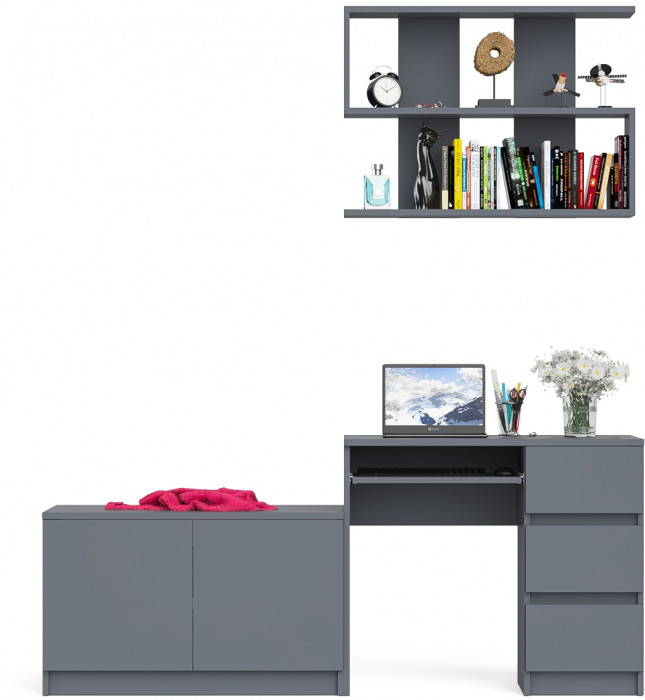 Мори Стол компьютерный МС-6 правый + Тумба МА900.1 + Полка 900, цвет графит, ШхГхВ 180,4х50,4х209,6 см., НЕ универсальная сборка