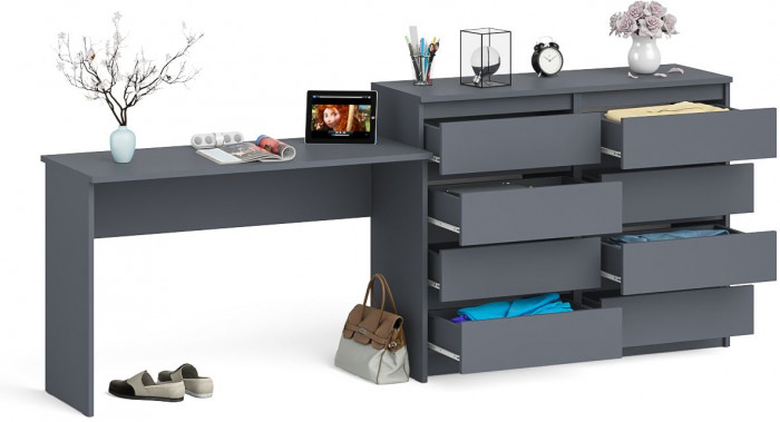 Мори Стол письменный МСП1200.1 + Комод МК1200.8, цвет графит, ШхГхВ 240,8х50х94 см., универсальная сборка