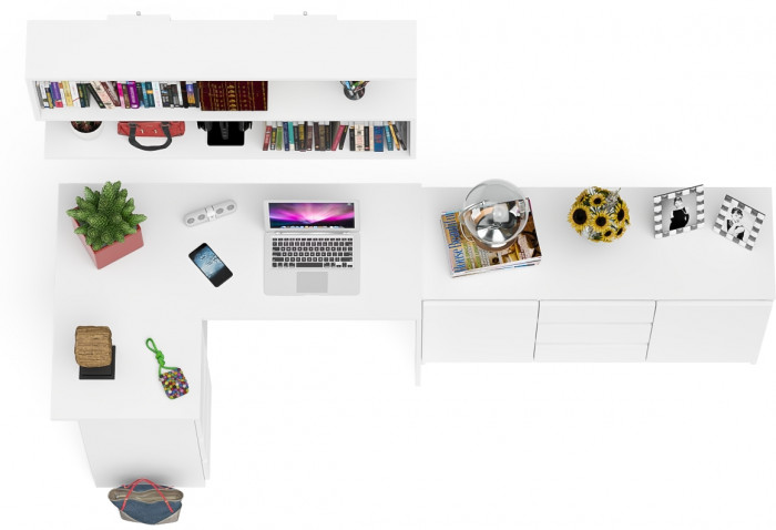 Мори компьютерный стол МС-16 левый + Комод МК1200.3 + Полка 1200, белый