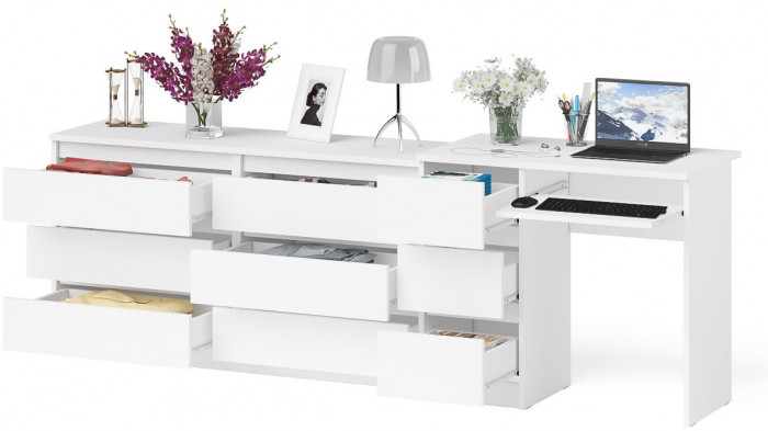 Мори компьютерный стол МС-6 левый + Комод МК1380.6, белый