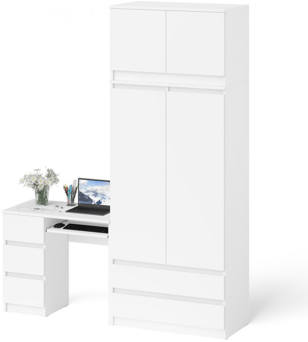 Мори компьютерный стол МС-6 левый + Шкаф МШ900.1 + Антресоль МА900.1, белый