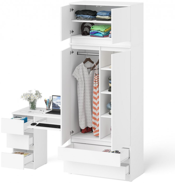 Мори компьютерный стол МС-6 левый + Шкаф МШ900.1 + Антресоль МА900.1, белый