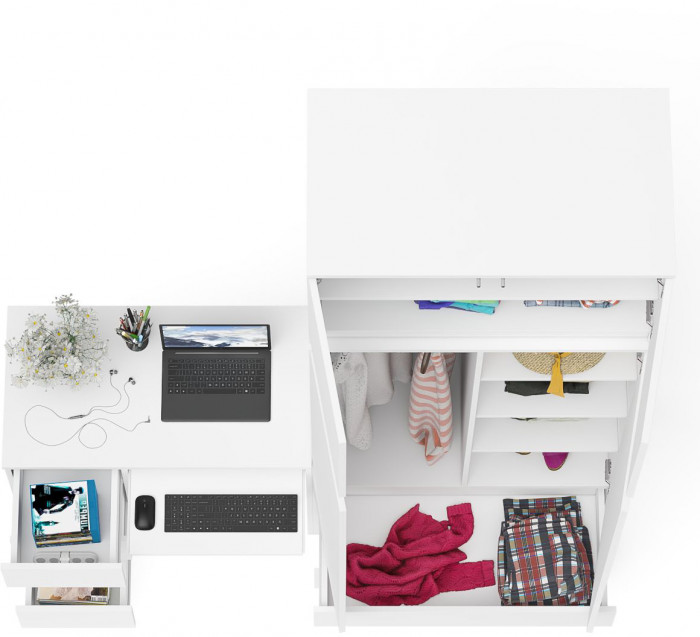 Мори компьютерный стол МС-6 левый + Шкаф МШ900.1 + Антресоль МА900.1, белый