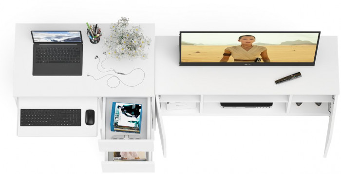 Мори компьютерный стол МС-6 правый + Тумба МТВ1200.1, белый