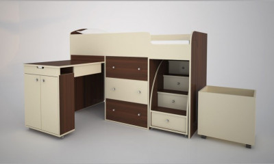 Кровать-чердак Малыш 70х160 (орех / беж)