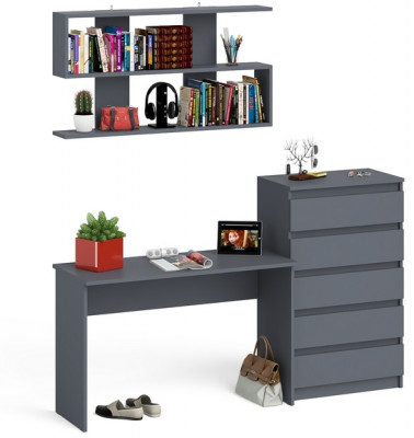 Мори Стол письменный МСП1200.1 + Комод МК700.5 + Полка 1200, цвет графит, ШхГхВ 190,8х50х209,6 см., универсальная сборка