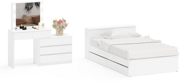 Ксения Кровать с ящиками 1200 + Стол косметический с подсветкой 110, белый