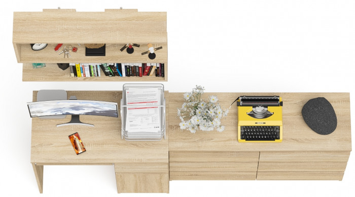 Мори компьютерный стол МС-1 правый + Комод МК1200.6 + Полка 900, дуб сонома