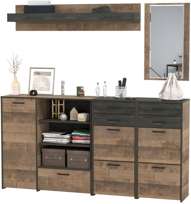 Трувор Прихожая 177, цвет дуб гранж песочный/интра, ШхГхВ 209х37х195 см., универсальная сборка