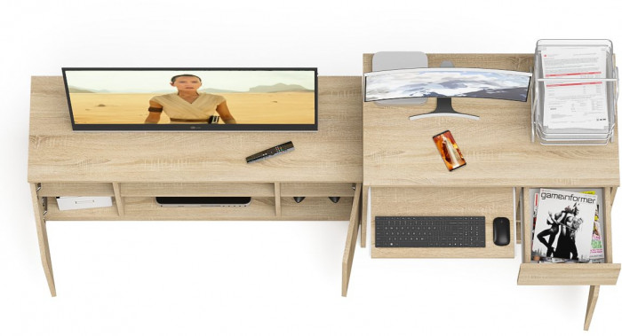 Мори компьютерный стол МС-1 правый + Тумба МТВ1200.1, дуб сонома