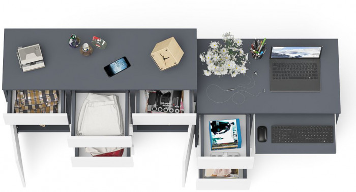 Мори Стол компьютерный МС-6 левый + Комод МК1200.4, цвет графит/белый, ШхГхВ 210,4х50х94 см., выдвижные ящики слева, НЕ универсальная сборка