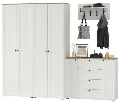 Остин Прихожая 27, белый шагрень/дуб крафт золотой