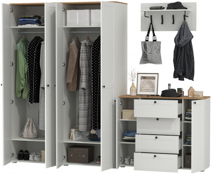 Остин Прихожая 27, белый шагрень/дуб крафт золотой