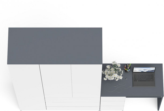 Мори Стол компьютерный МС-6 левый + Шкаф МШ1200.1, цвет графит/белый, ШхГхВ 210,4х50,4х209,6 см., выдвижные ящики слева, НЕ универсальная сборка