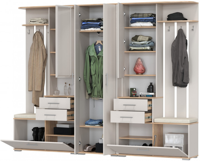 Прихожая Домино 3, дуб крафт золотой/кашемир серый