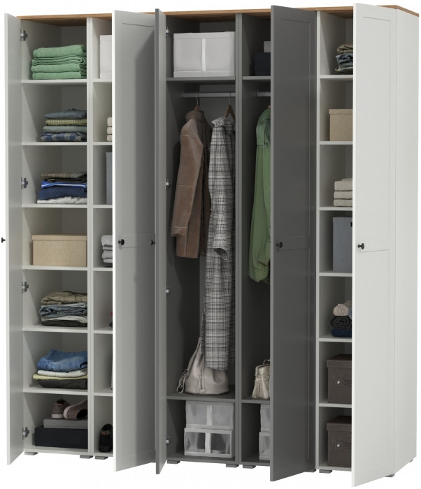 Остин 13.225 Шкаф-пенал 5 шт., цвет белый шагрень/серый графит/дуб крафт золотой, ШхГхВ 200х54,3х229,6 см., универсальная сборка