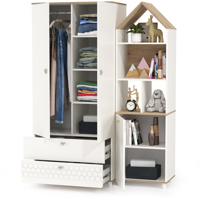 Эйп 13.334 Шкаф для одежды + 13.14 Стеллаж, белый/дуб белый