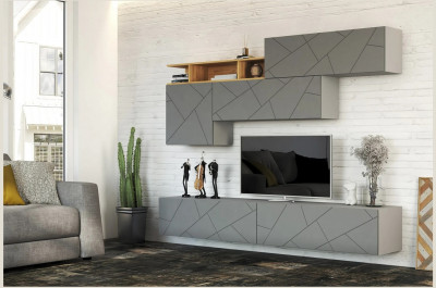 Модульная гостиная Гранж, композиция 4 (Серый шифер/Крафт золотой / Графит софт)