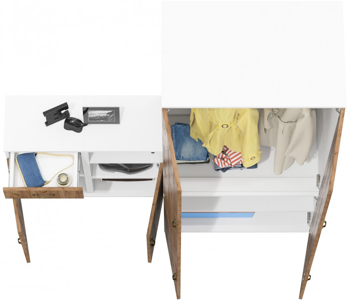 Лидер-8 Шкаф МД 19Б + Тумба МД 3.15 + Тумба МД 3.19, белый шагрень/крафт золото