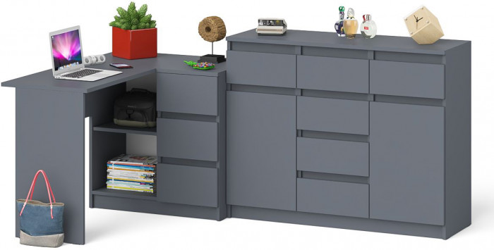 Мори компьютерный стол МС-16 правый + Комод МК1200.4, графит