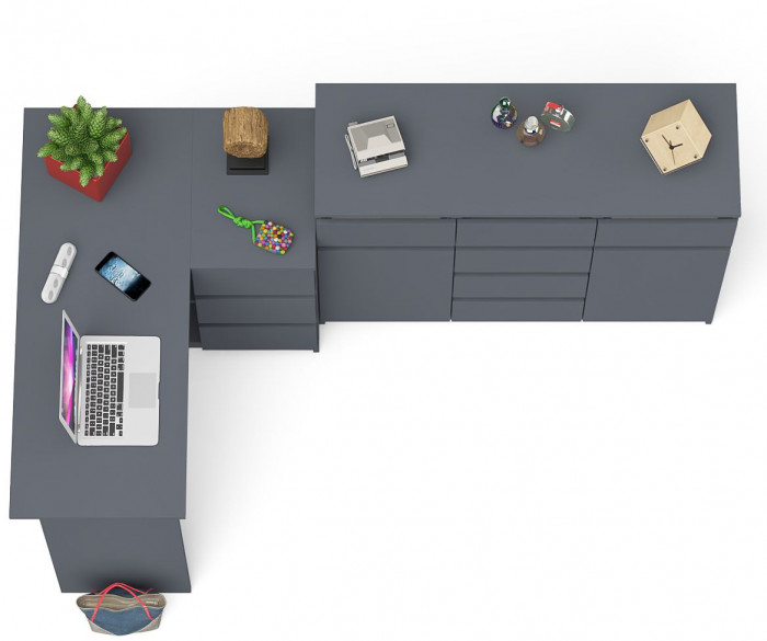 Мори компьютерный стол МС-16 правый + Комод МК1200.4, графит