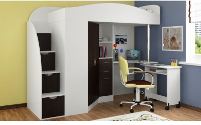 Детская кровать-чердак Теремок-1 Гранд,  Белый / Венге