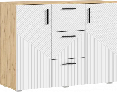 Сильвия Комод (3 ящика/2 двери) 1200, Браш Вайт/Дуб крафт