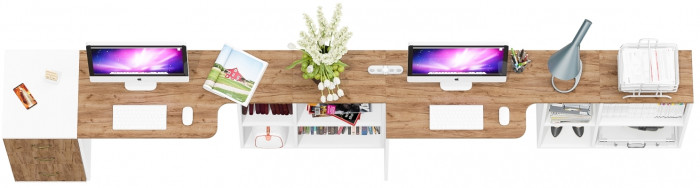 Лидер-8 Стол + Стол + Тумба МД 3.16, цвет белый шагрень/крафт золото, ШхГхВ 370х50/30х75 см. или 230х50/120х75 см., НЕ универсальная сборка