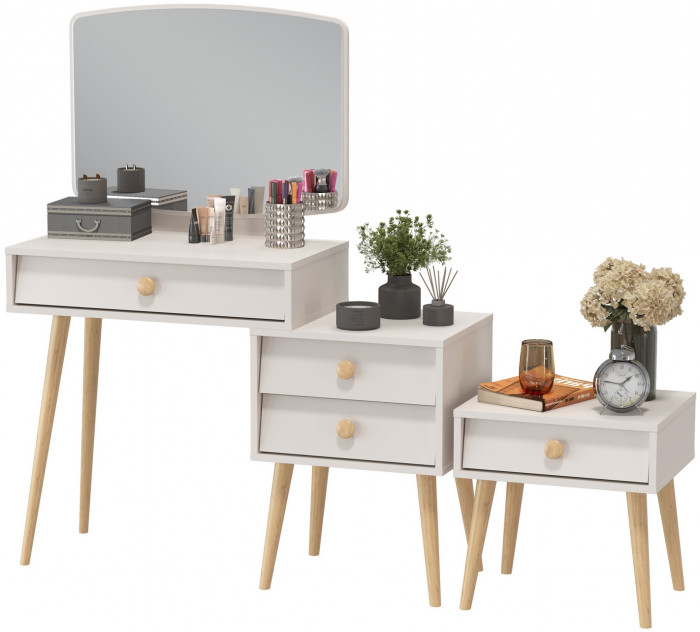 Афина Спальня Трюмо + Тумба прикроватная, цвет кашемир серый, ШхГхВ 105х38,6х129 + 45х37х45 см., универсальная сборка