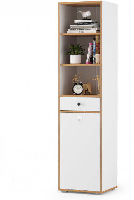 Вуди Компоновка № 09, цвет белый премиум/дуб крафт золотой, ШхГхВ 200х52,7х180,3 см., универсальная сборка