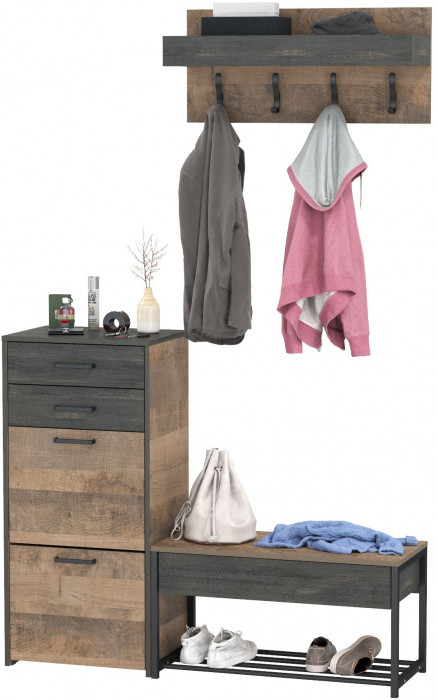 Трувор Прихожая 180, цвет дуб гранж песочный/интра, ШхГхВ 130х37х195 см., универсальная сборка