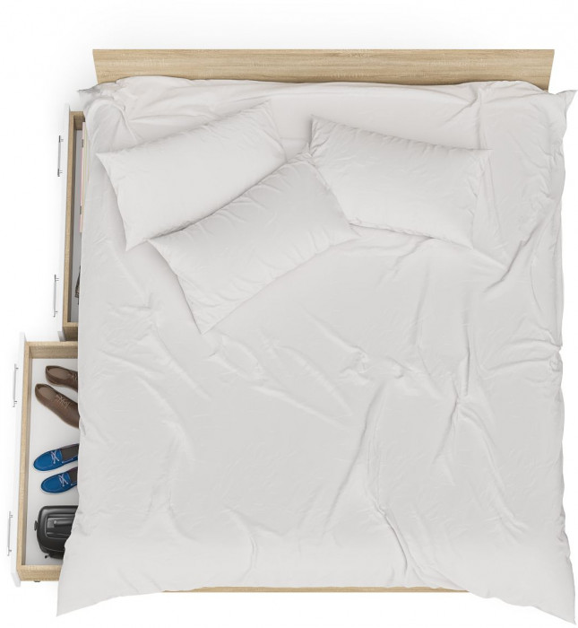 Мори Кровать с ящиками 1800, цвет дуб сонома/белый, ШхГхВ 183,5х203,5х70 см., сп.м. 1800х2000 мм., без матраса, основание есть