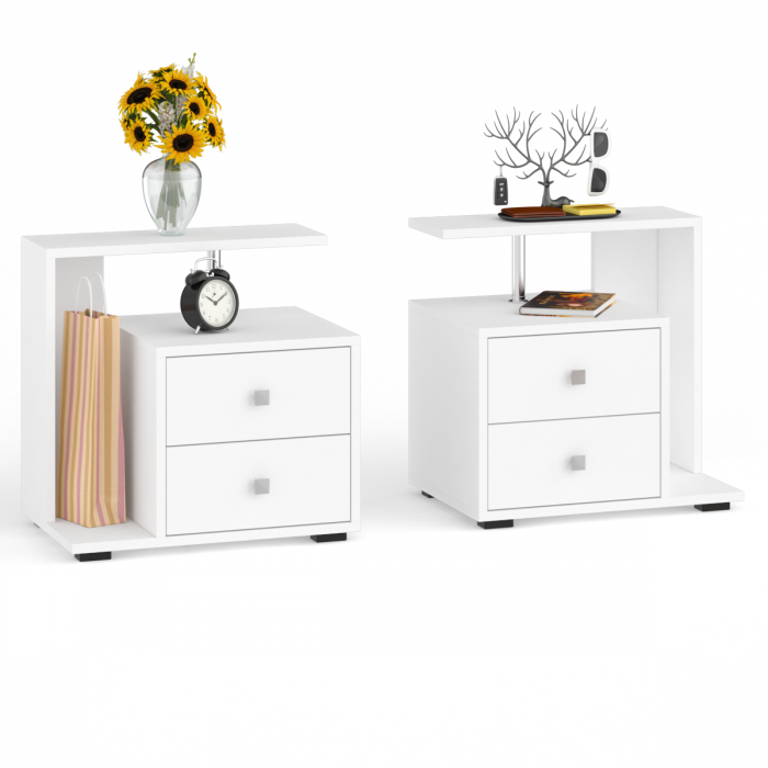 Камелия Кровать с ящиками 1800 + две тумбы, цвет белый, ШхГхВ 296х217х78,2 см., сп.м. 1800х2000 мм., без матраса, основание есть