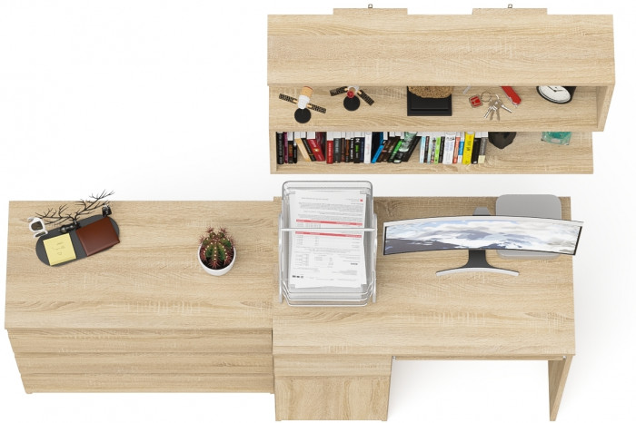 Мори Стол компьютерный МС-1 левый + Комод МК800.1 + Полка 900, цвет дуб сонома, ШхГхВ 170,4х50х209,6 см., НЕ универсальная сборка