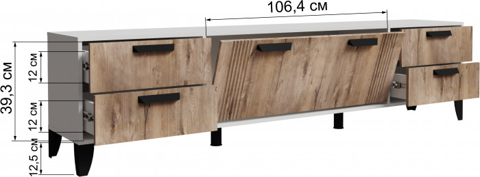 Тумба ТВ с опорами Парус-12, Белый/Белый снег