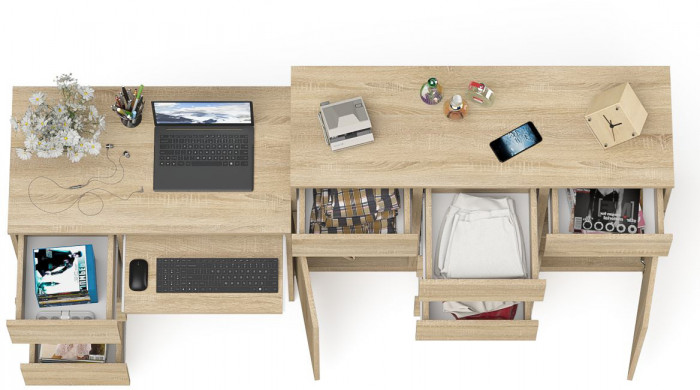 Мори Стол компьютерный МС-6 левый + Комод МК1200.4, цвет дуб сонома, ШхГхВ 210,4х50х94 см., выдвижные ящики слева, НЕ универсальная сборка
