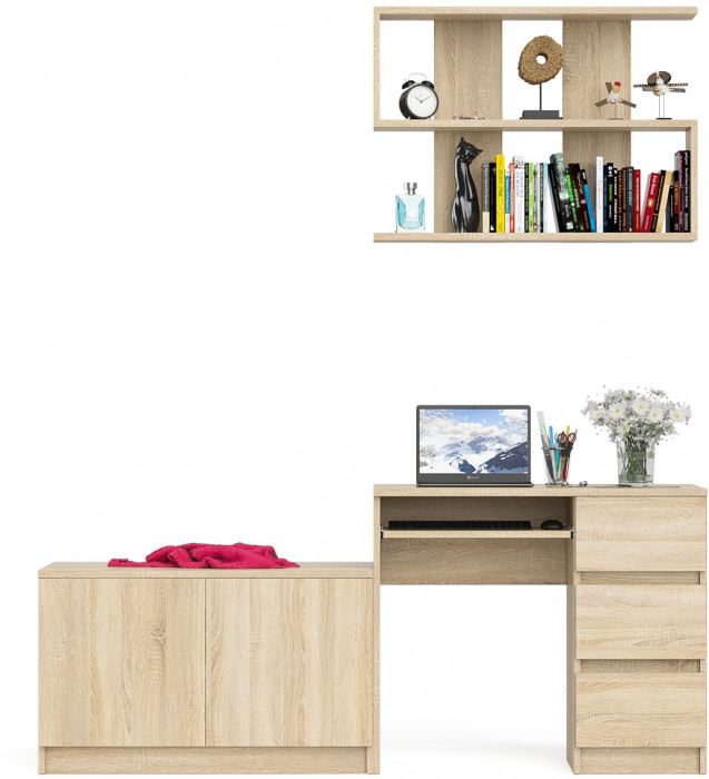 Мори Стол компьютерный МС-6 правый + Тумба МА900.1 + Полка 900, цвет дуб сонома, ШхГхВ 180,4х50,4х209,6 см., НЕ универсальная сборка
