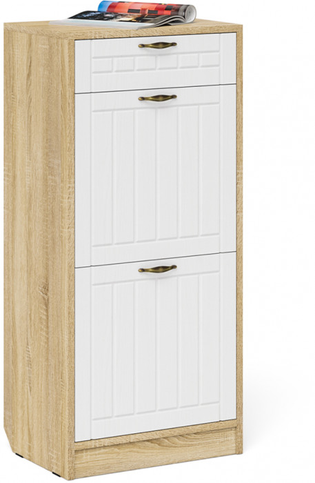 Прихожая П-6 Компоновка № 24, дуб сонома/фасады МДФ белое дерево фрезеровка прованс