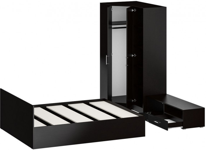 Спальня Стандарт 4-1600, венге/фасады ТВ тумбы МДФ чёрный глянец