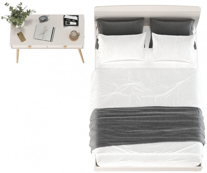 Афина Спальня Кровать 1400 + Стол, кашемир серый